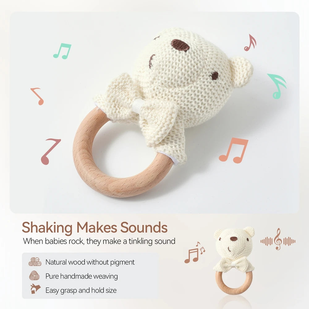 Crochet Bear Rattle with Wooden Teether