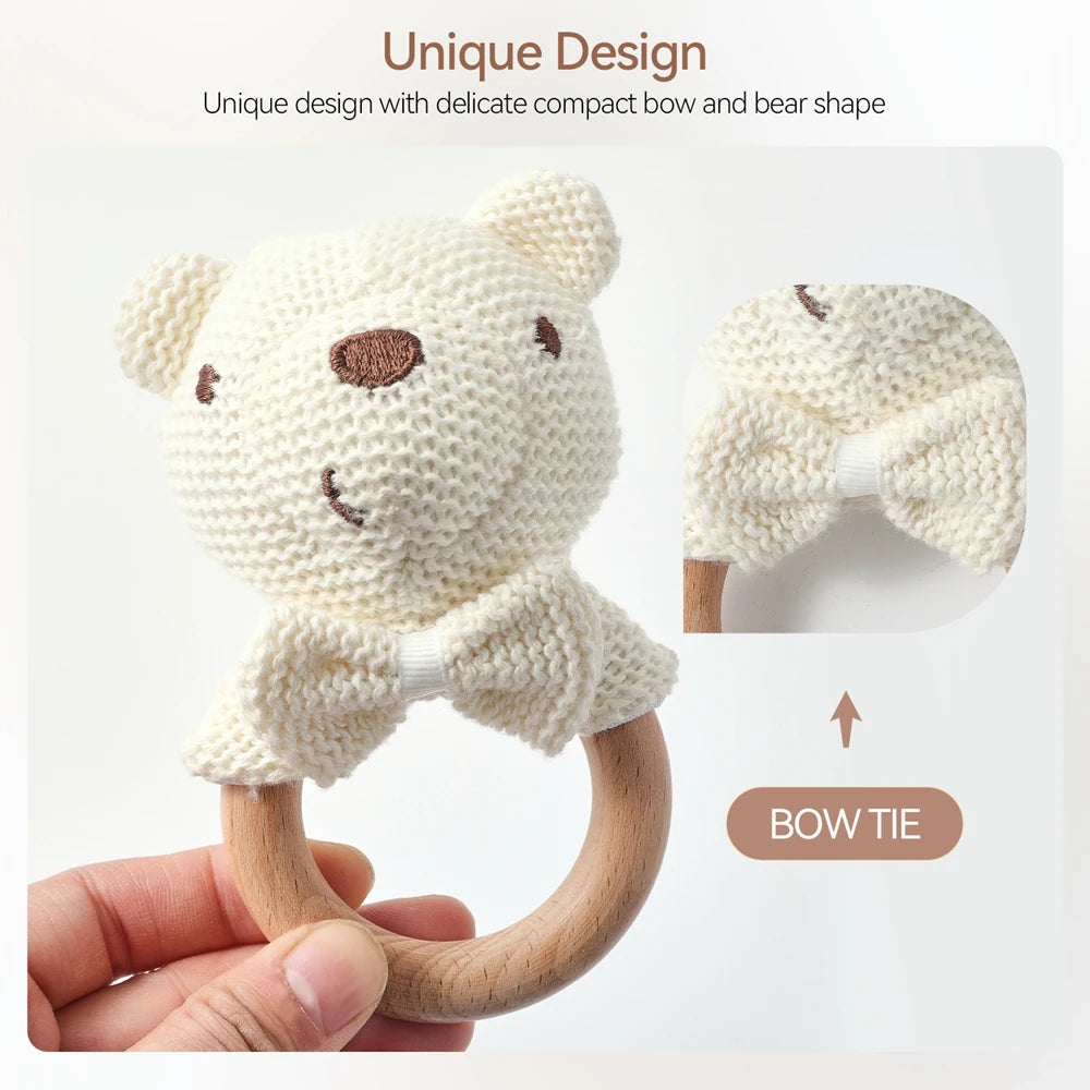 Crochet Bear Rattle with Wooden Teether