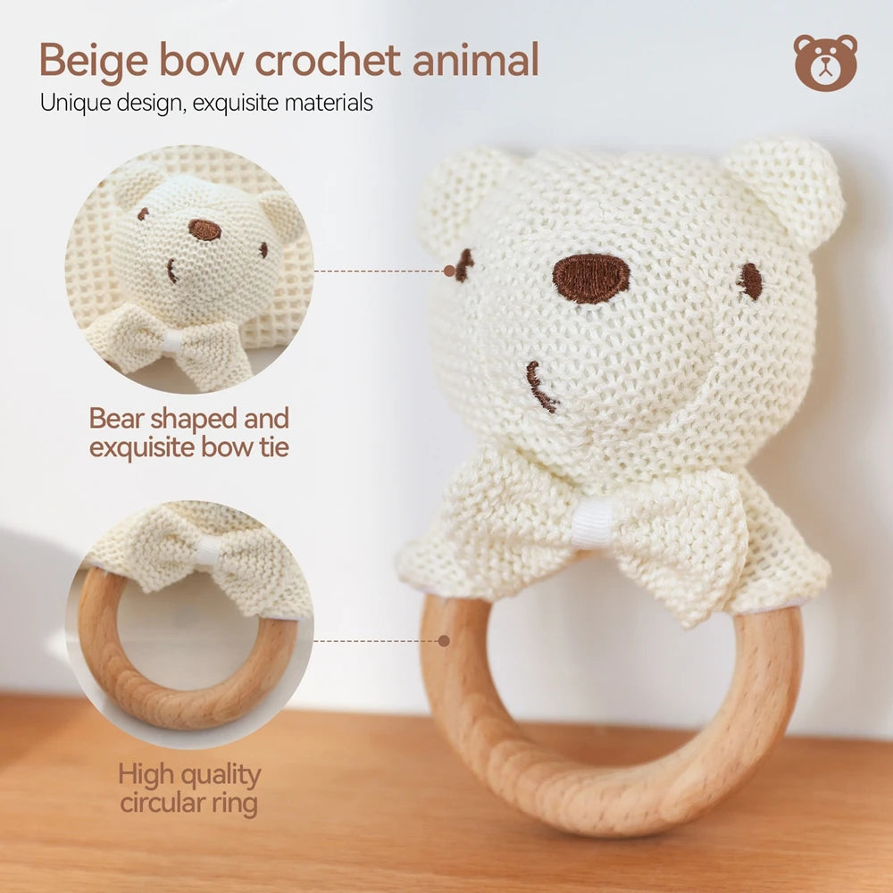Crochet Bear Rattle with Wooden Teether