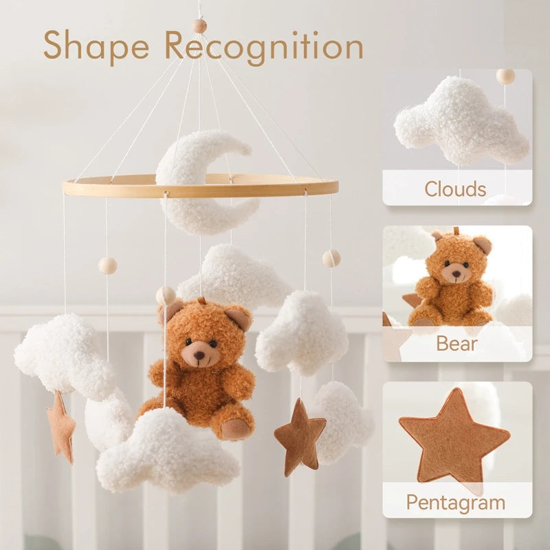Wooden Crib Mobile with Felt Bears
