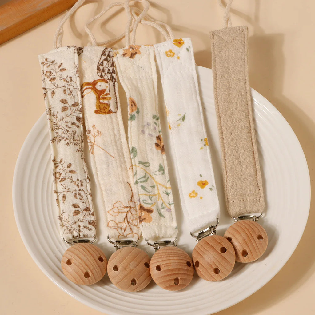 Printed Wooden Bead Pacifier Clip
