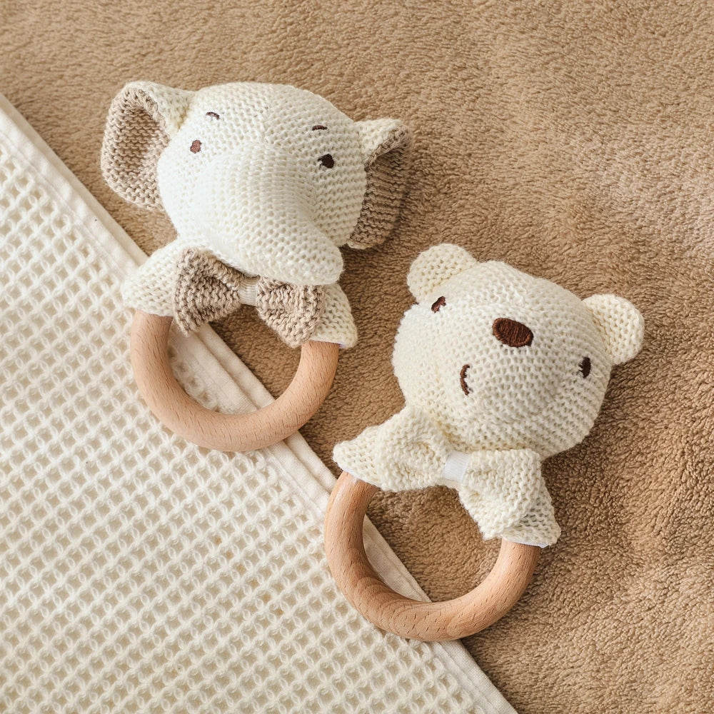Crochet Bear Rattle with Wooden Teether