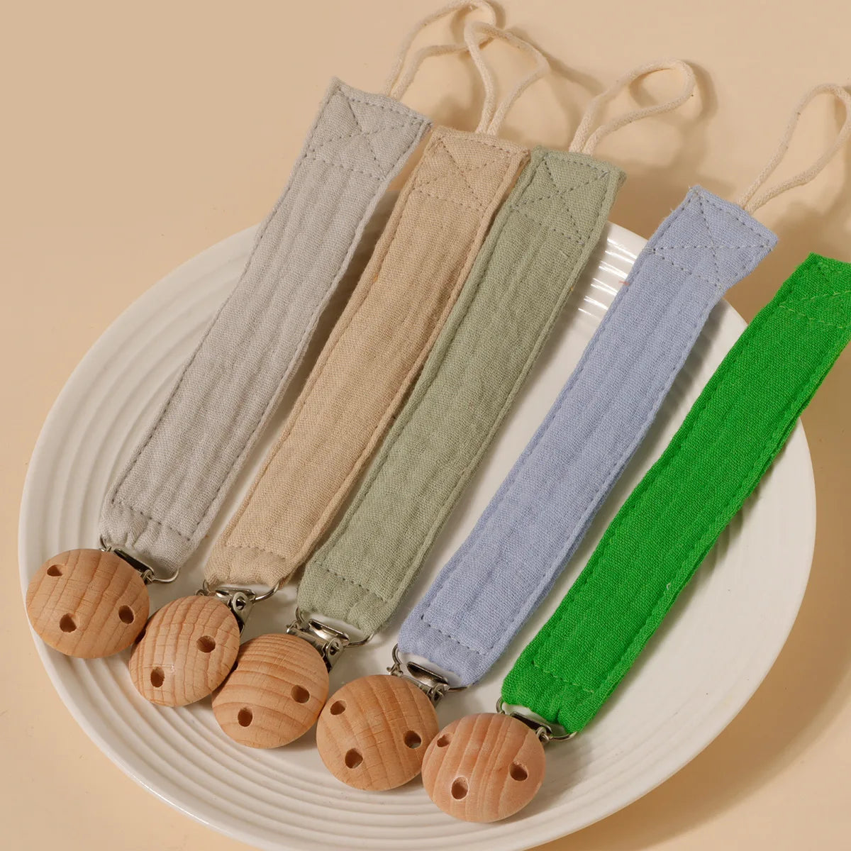Printed Wooden Bead Pacifier Clip